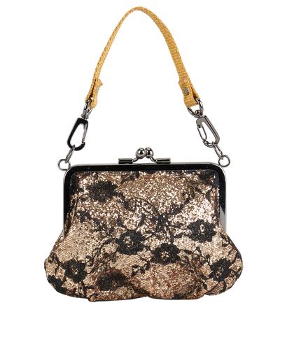 Mini Kiss Lock Glitter Clutch, &pound;95, Handbags, Black/Gold, Fabric, Front view